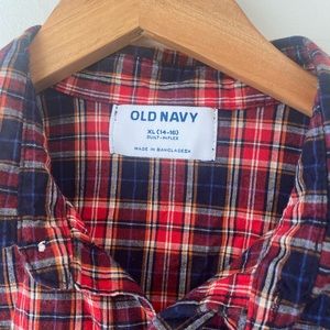 Two Paid Shirts - Youth XL. One with tags. Blue/Red and Mustard/Blue